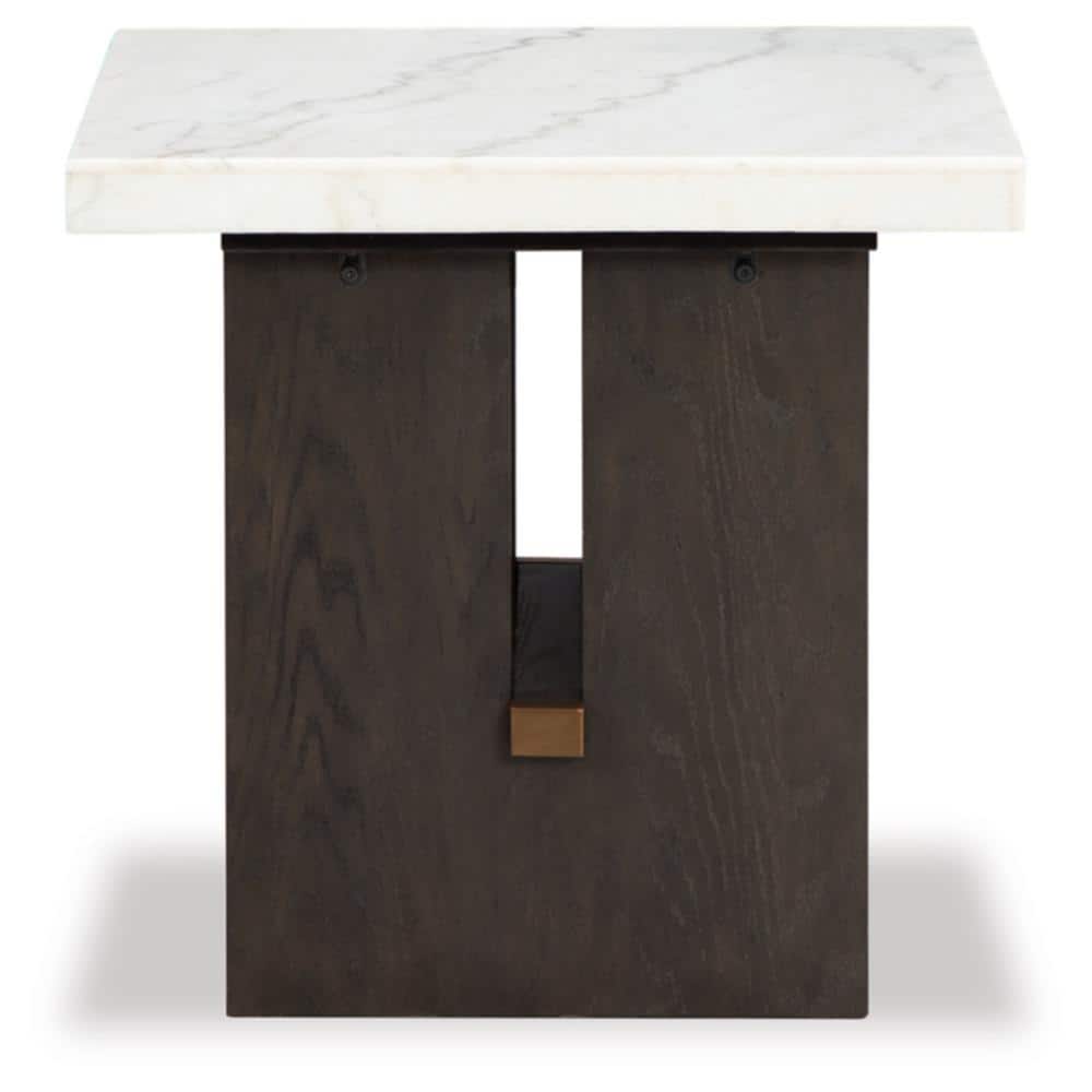 Burkhaus 26 in. White / Dark Brown Rectangle Marble End Table with Trestle Base - thumbnail 2