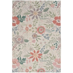 Washables Cream Multicolor 4 ft. x 6 ft. Botanical Traditional Area Rug
