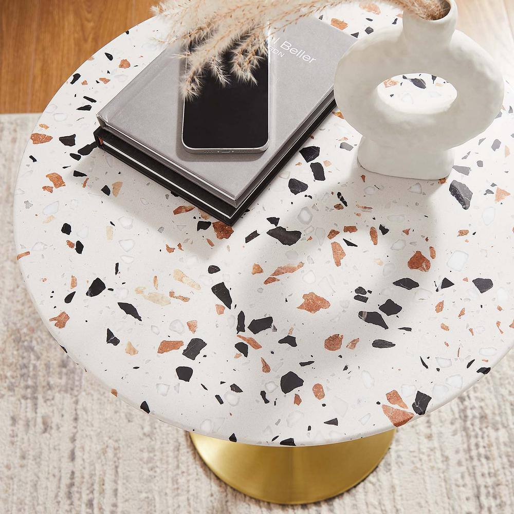 Gold Terrazzo Round Metal Pedestal Side Table