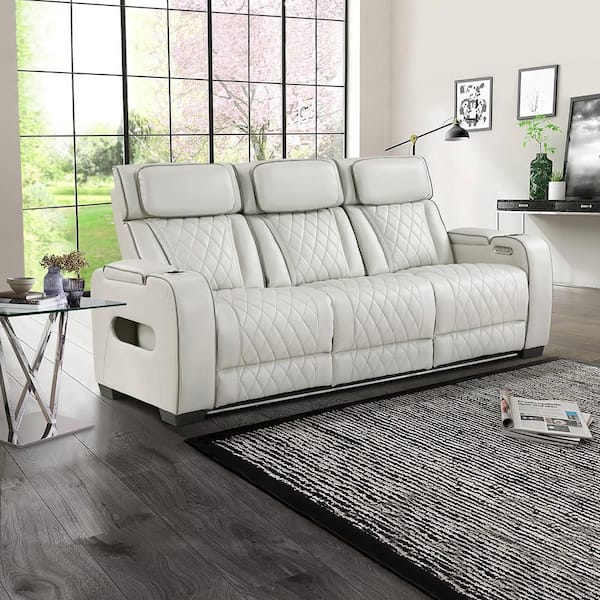 Clumber 84 in. W Pillow Top Arm Faux Leather Rectangle 3-Piece Power Double Reclining Sofa Set in Taupe
