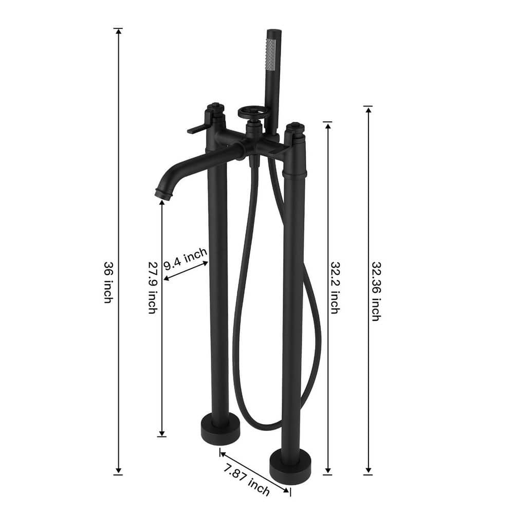 Matte Black Freestanding Floor Mount Tub Faucet with Hand Shower