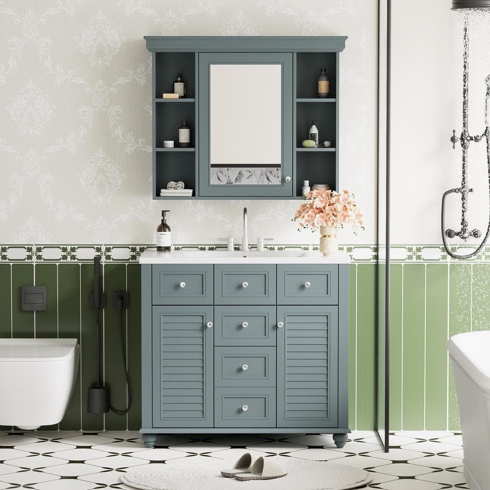 36 in. W x 18 in. D x 33 in. H Single Sink Freestanding Bath Vanity in Blue