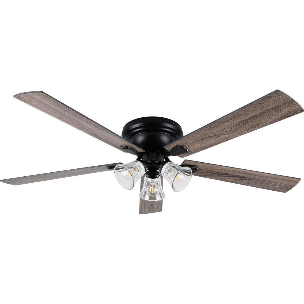 Aesthet 60in. Standard Indoor Black 6-Speed Flush Mount Farmhouse Rustic Ceiling Fan with Glass Light Fixture and Remote price history on PriceWatchPro