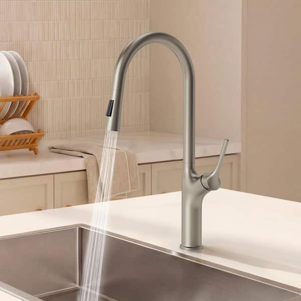 20.2 in. H Single Handle Pull Down Sprayer Hot and Cold Kitchen Faucet with 360° Spout Swivel in Stainless Steel