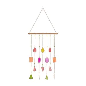 37 in. Multi Colored Metal Geometric Indoor Outdoor Windchime with Stained Glass and Beads