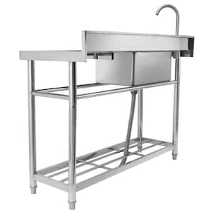 Stainless Steel Utility Sink, 1 Compartment Freestanding Sink with Workbench, Faucet & Legs, 39.4in. x19.1in. x 37.4 in.