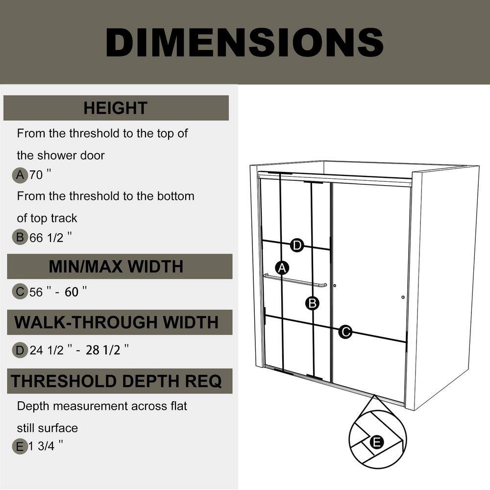 60'' x 70'' Brushed Nickel Framed Sliding Shower Door with Clear Glass