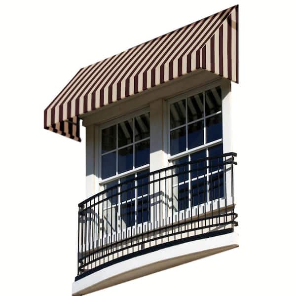 AWNTECH 6.38 ft. New Yorker Fixed Awning 76.5 in. W x 16 in. H x 30 in. D Acrylic Fabric in Brown/Tan Stripe