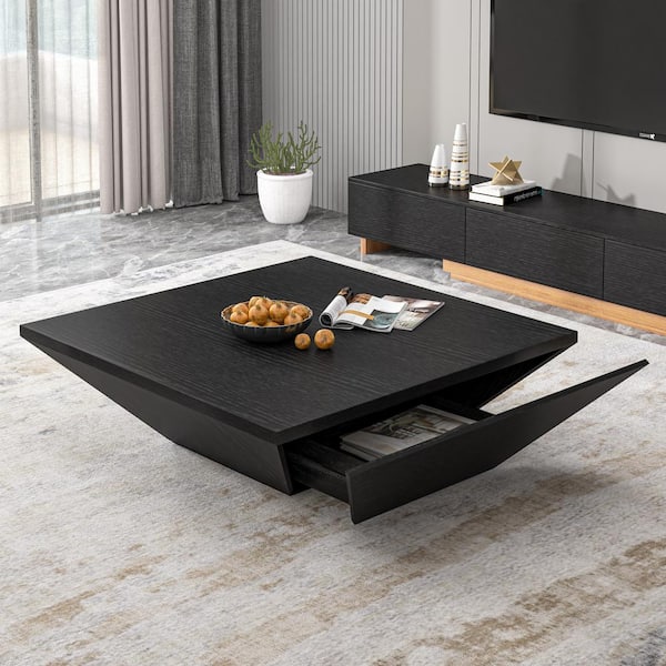39.4 in. Black Modern Square Wood Coffee Table with Large Soft-Close  Storage Drawer SW-CFZ-BL-02 - The Home Depot