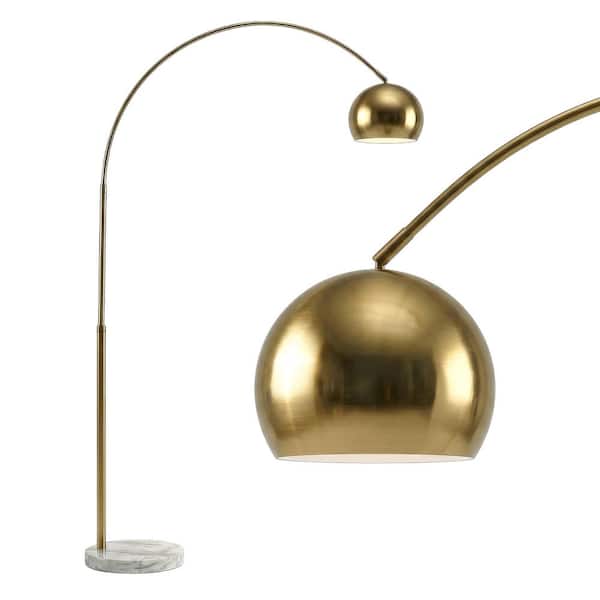 Olivia 75 in. Antique Brass Industrial 1-Light Adjustable LED Arc Floor Lamp with Brass Metal Bowl Shade