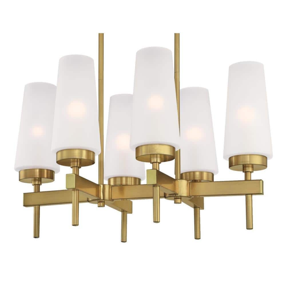 Chaddsford 6-Light Champagne Brass Chandelier with Frosted Glass Shades