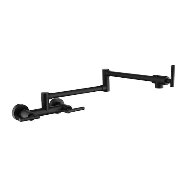 Nestfair 3 Handles Wall Mounted Pot Filler with Swing Arm in Matte Black