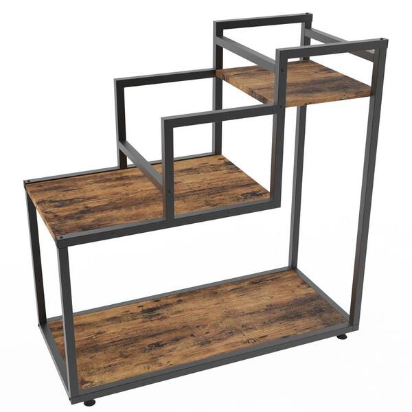 maocao hoom 13.7 in.W x 30. in.H Outdoor Brown Wooden Plant Stand(3-tiered)