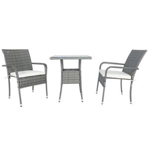 3-Piece Wicker Patio Conversation Set Outdoor Sectional Set Dining Set with White Cushion, Tempered Glass Table Top