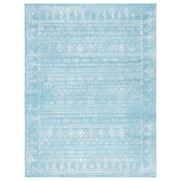 Tulum 8 ft. x 10 ft. Aqua/Ivory Geometric Area Rug