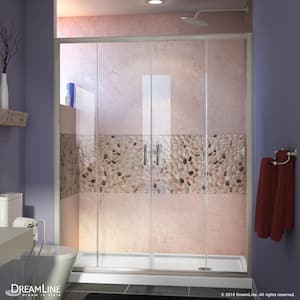 Visions 60 in. W x 30 in. D x 74-3/4 in. H Semi-Frameless Shower Door in Brushed Nickel with White Base Right Drain