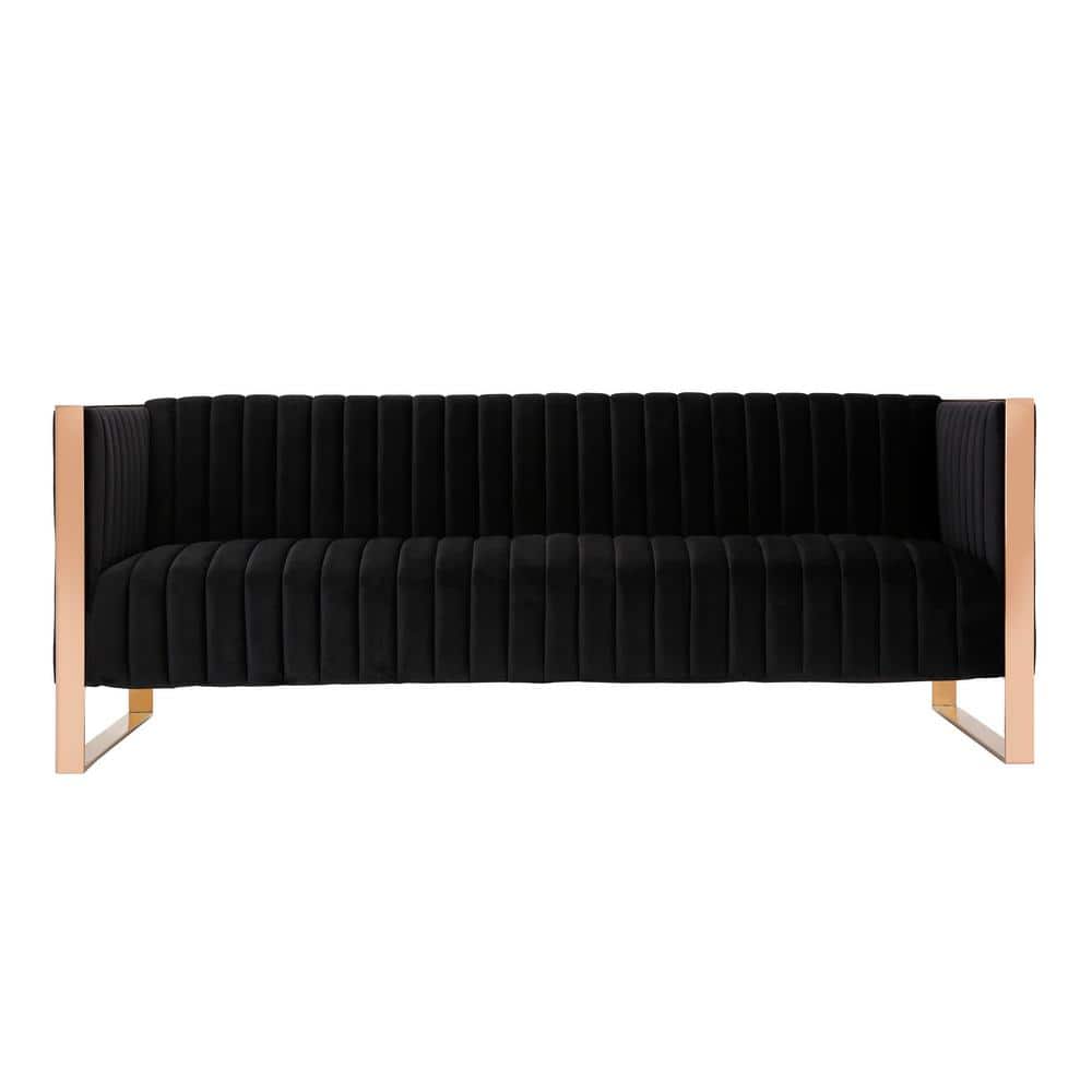 Black Velvet Sofa and Armchair Set with Rose Gold Frame