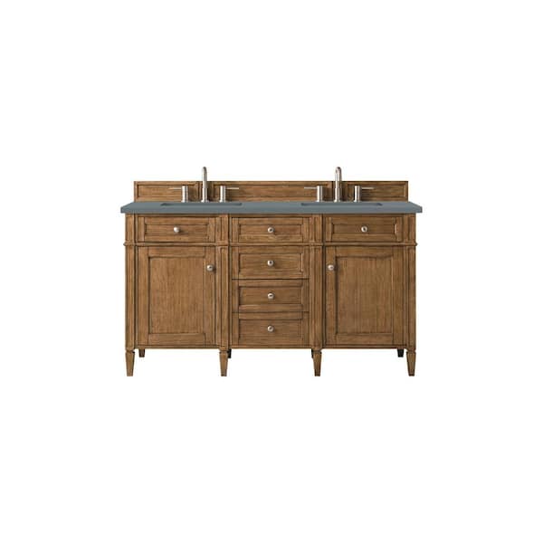 James Martin Vanities Brittany 60.0 in. W x 23.5 in. D x 34 in. H Bathroom Vanity in Saddle Brown with Cala Blue Quartz Top