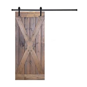 X Series 42 in. x 84 in. Fully Set Up Brair Smoke Finished Pine Wood Sliding Barn Door With Hardware Kit