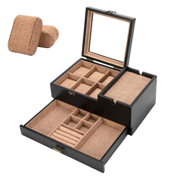 Unbranded 6-Slot Men's Watch Box Organizer, Solid Wood Display Case, Jewelry Storage, Black, 12.4 in. x 7.5 in. x 5.9 in.