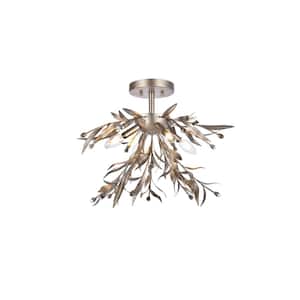 Timless Home 18.5 in. 4-Light Midcentury Modern Silver Leaf Flush Mount with No Bulbs Included