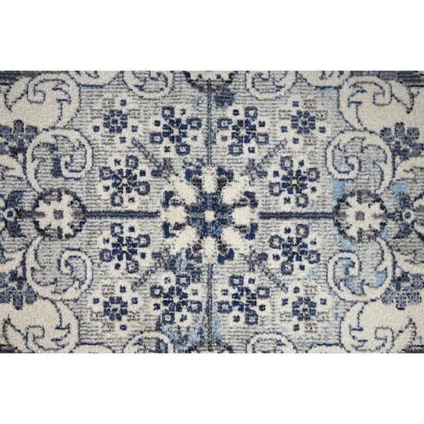 2 ft. x 8 ft. Gray, Ivory Floral Runner Rug