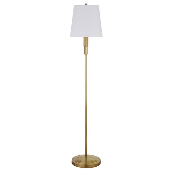 HomeRoots 60 in. Gold and White 1 1-Way (On/Off) Standard Floor Lamp for Living Room with Cotton Drum Shade