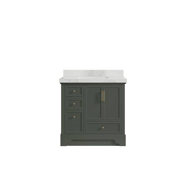 Willow Collections Alys 36 in. W x 22 in. D x 36 in. H Single Sink Bath Vanity Center in Pewter Green with 2 in. Calacatta Nuvo Quartz Top