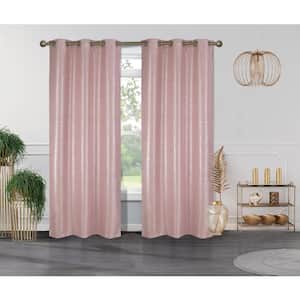 Crystal Blush Textured Polyester Thermal 76 in. W x 84 in. L Grommet Blackout Curtain Panel (2-Set)