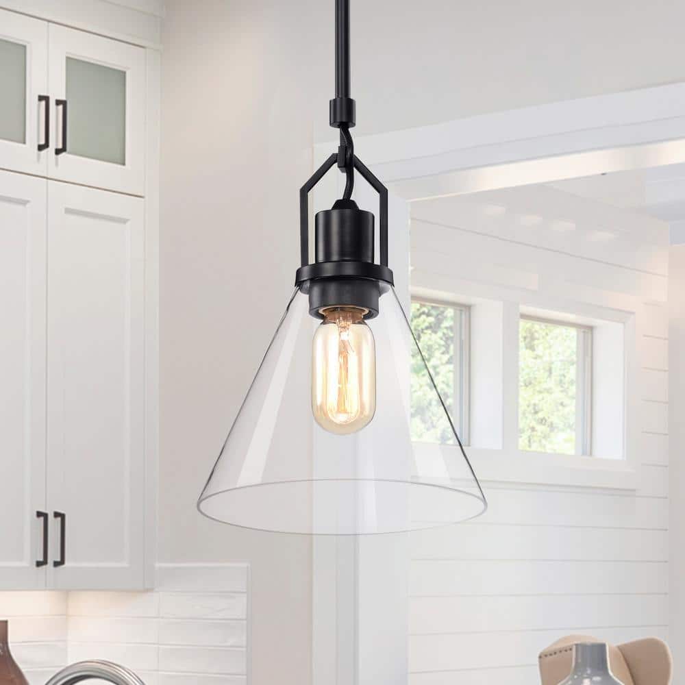 Aria 1-Light Matte Black Modern Mini Pendant Light with Clear Cone Glass Shade price history on PriceWatchPro