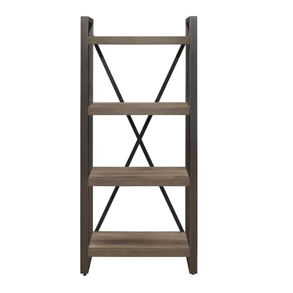 EVERGLADE HOME Maule 60.5 in. Brown Wood and Gunmetal Finish Frame 4-Shelves Standard Side Pier/Bookcase
