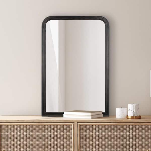 WallBeyond 20 in. W x 30 in. H Rectangle Bonnevaux Black Pine Wood Finish Wall Mirror - Right-Angled Bottom French Country