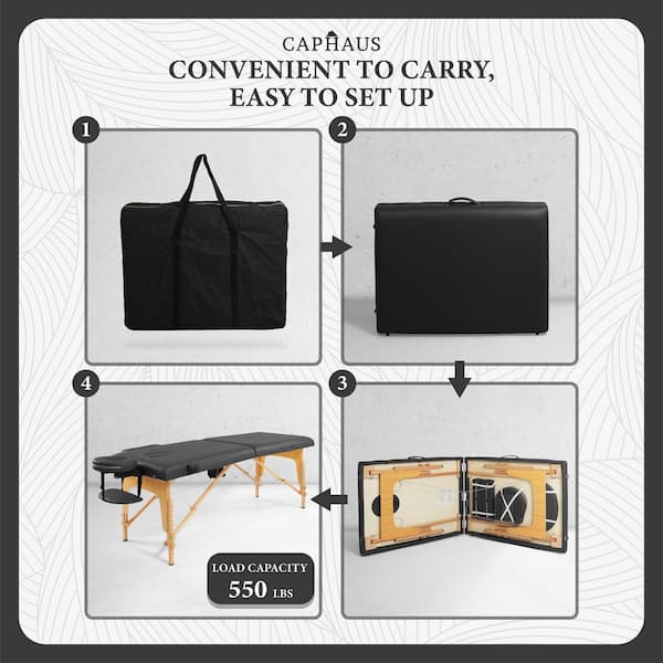 CAPHAUS 84 in. Black Memory Foam Massage Table with Foldable Legs
