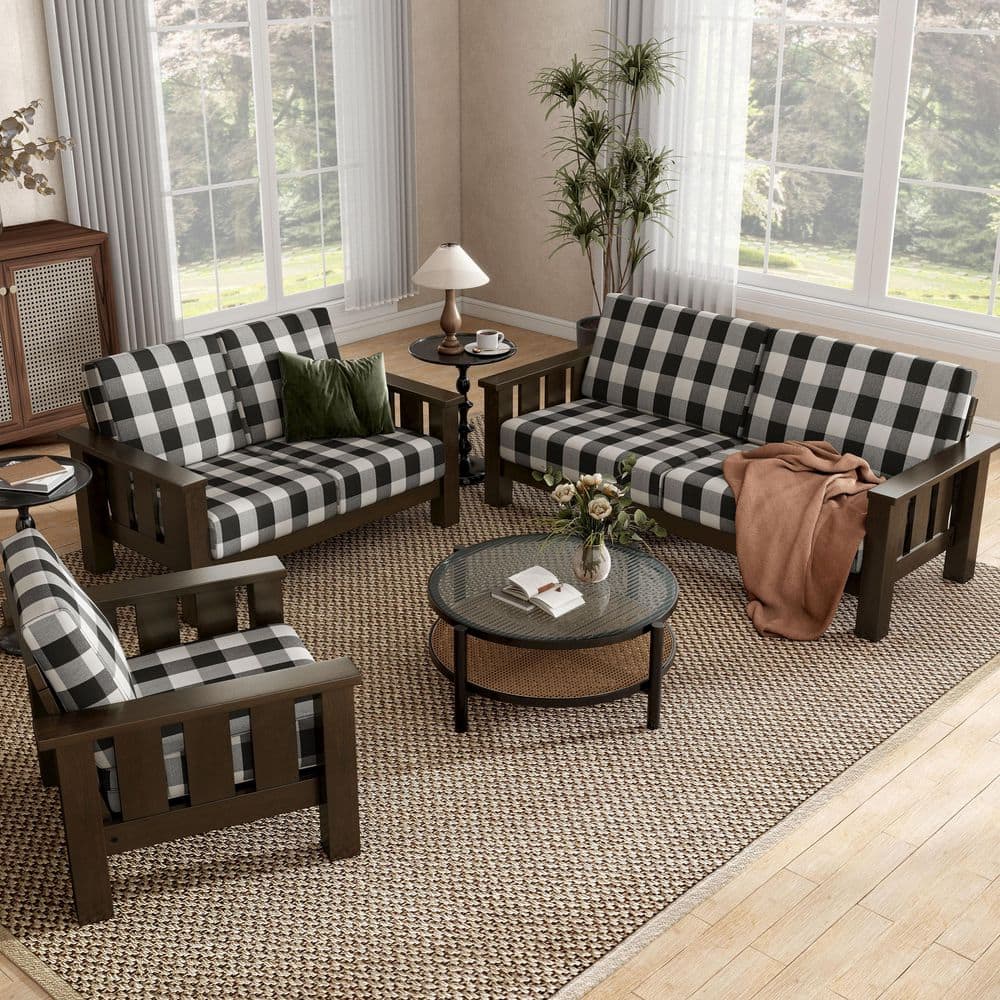 Furniture of America Thu 3-Piece Dark Walnut Fabric Sofa, Loveseat
