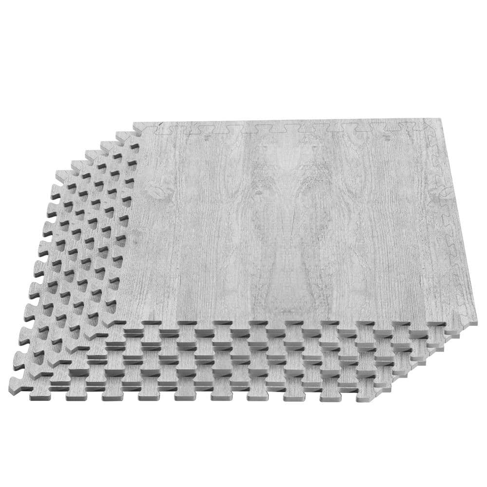 24 in. x 24 in. x 0.47 in. White Wood Grain EVA Interlocking Foam Floor Mat  for Exercise, Protect Flooring (4-Pack)