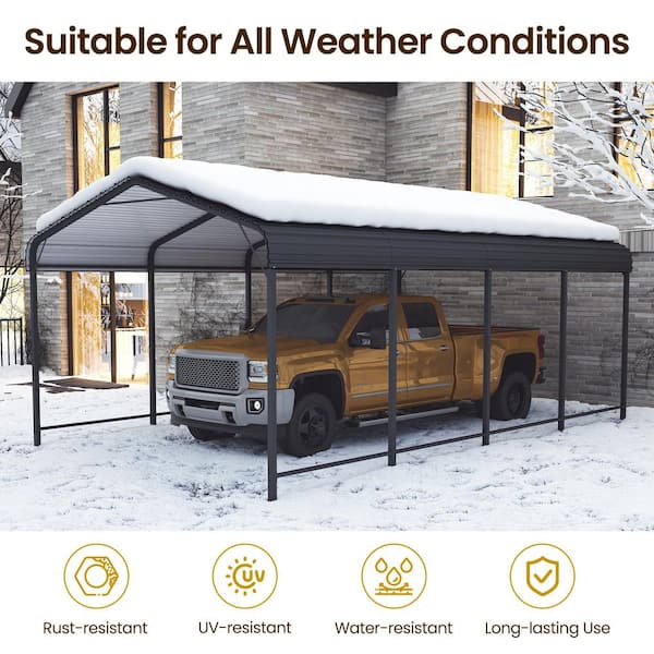 SUNVIVI 12 ft. W x 20 ft. D Metal Carports ZDM-AW009GY-HD - The