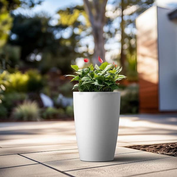 20 in. Medium Crisp White Concrete Round Planter / Pot with Drainage Holes
