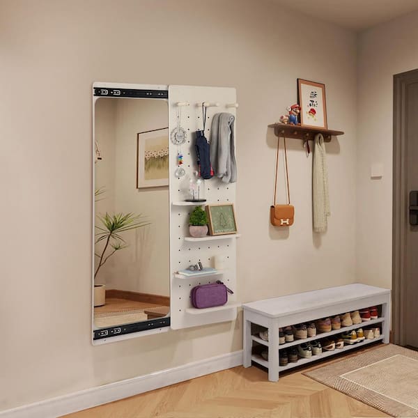 White 15.75 in. W x 47.64 in. H Rectangle Rubber Wood Framed Mirror