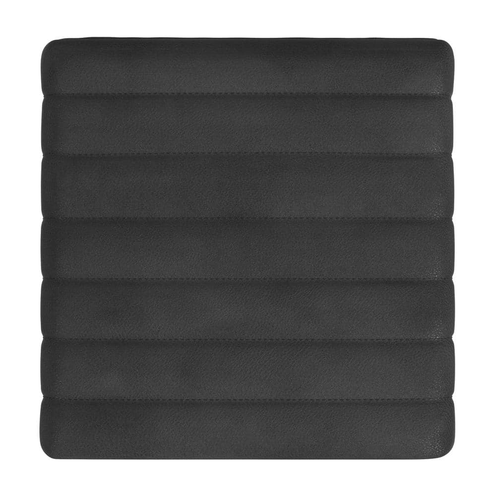 Black Faux Leather Channel Tufted Footstool Ottoman