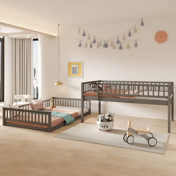 Nestfair Gray Full XL over Queen Bunk bed with ladder and