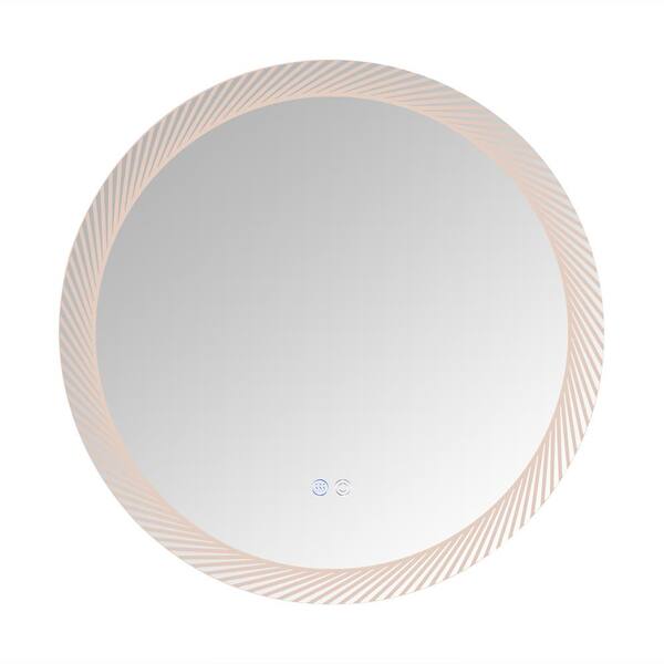 Seafuloy 24.00 in. W x 24.00 in. H Bathroom Mirror 3 Color Dimmable LED Vanity Mirror Circle Round Mirror