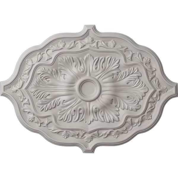 Ekena Millwork 36 in. W x 26 in. H x 1-1/2 in. Pesaro Urethane Ceiling Medallion, Ultra-Pure White, Ultra Pure White