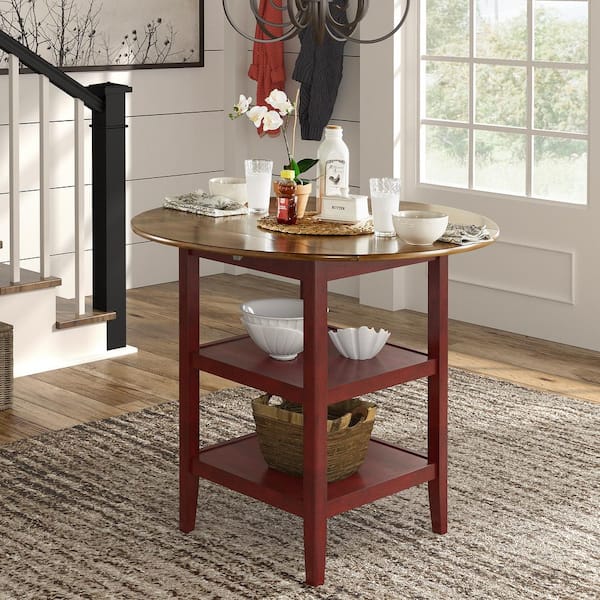HomeSullivan Antique Red 2-Side Drop Leaf Round Counter Height Table
