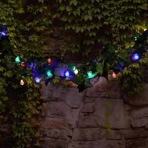 Outdoor 16.25 ft. Solar Powered Faceted Globe Bulbs LED String Lights with - Multi-Color (1-Pack)