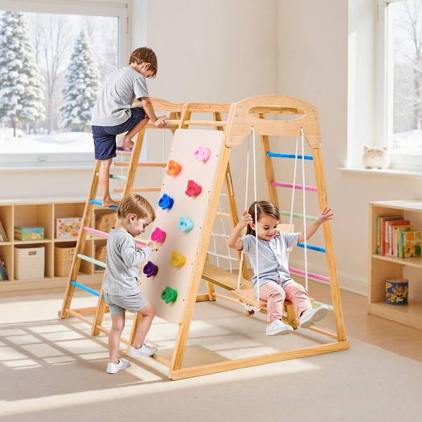 SKYSHALO Indoor Playground Jungle Gym, 7 in.-1 Wooden Playset SKYSHALO Indoor Playground Jungle Gym, 7 in.-1 Wooden Playset