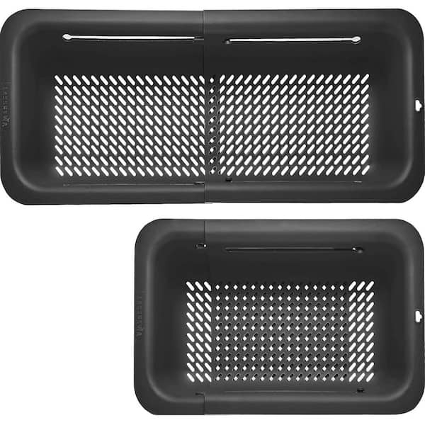 Collapsible Over the Sink Colander, Expandable with 7 Preset Positions, BPA-Free Plastic Strainer Basket in Black