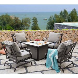 5-Piece Metal Patio Fire Conversion Set with Gray Cushions