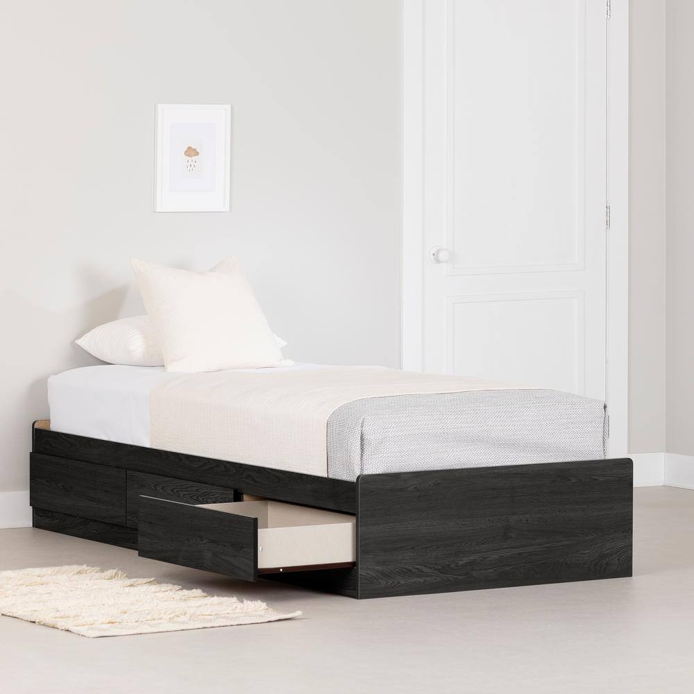 Gray Oak Twin Captain's Bed with 3 Storage Drawers