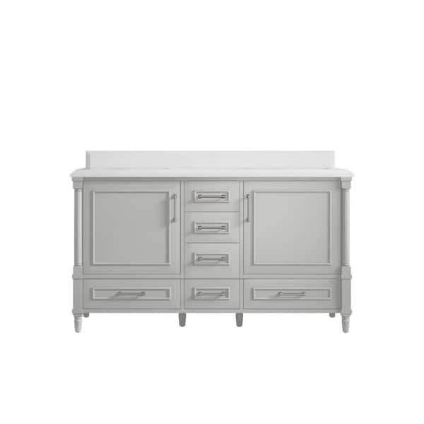 Willow Collections Hudson 60 in. W x 22 in. D x 36 in. H Double Sink Bath Vanity in Coventry Gray with Cove Edge White Quartz Top