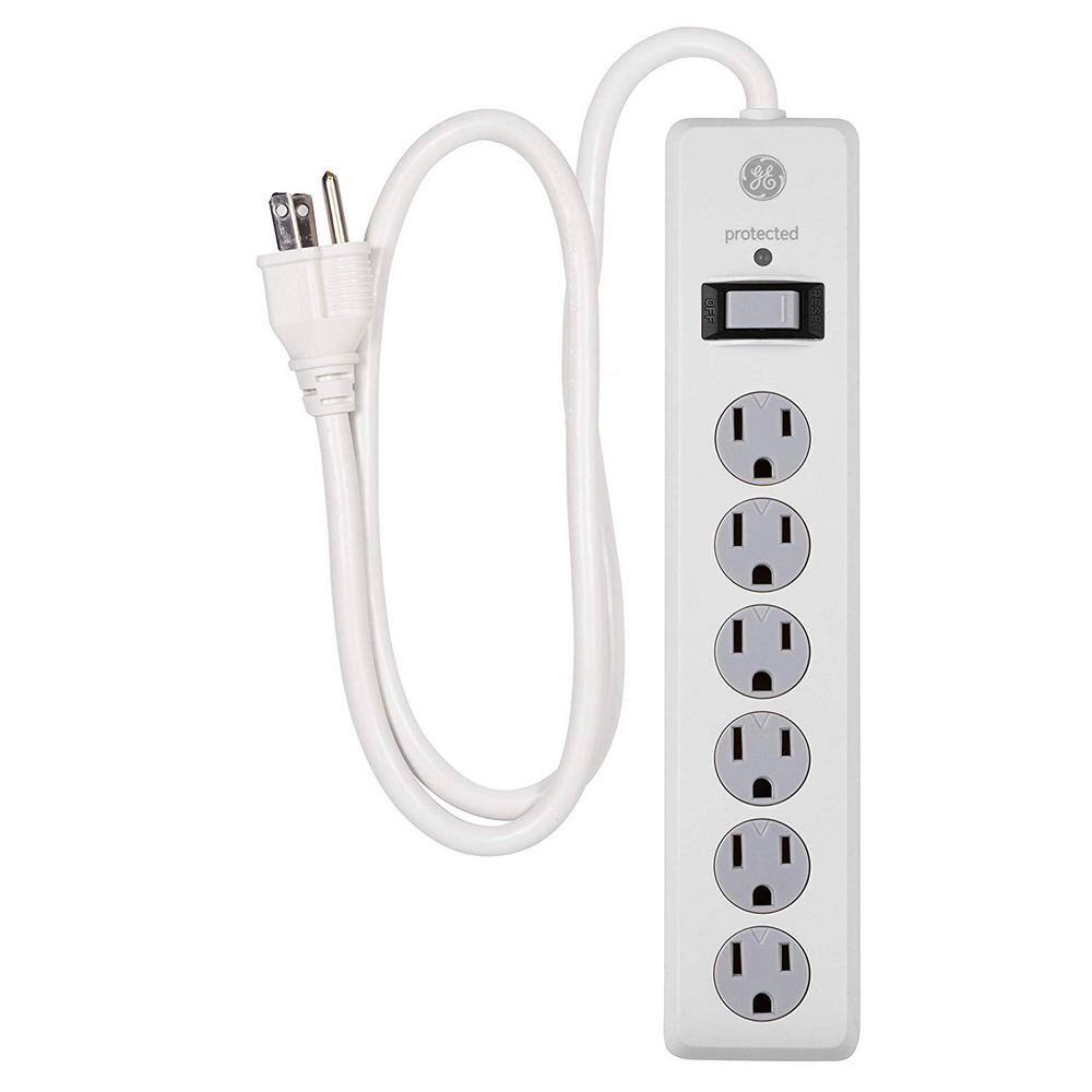 GE 6-Outlet Power Strip Surge Protector  3 ft Cord  800J  White  14010